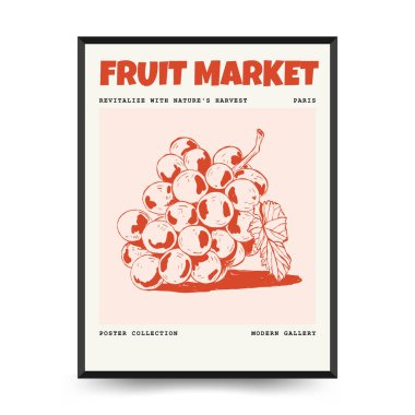 Soyut meyve posterleri şablonu. Modern trend Matisse minimal tarzı. Egzotik Sağlıklı Yemek. Duvar kağıdı, duvar dekoru, baskı, kartpostal, kapak, şablon, pankart için el çizimi tasarımı.