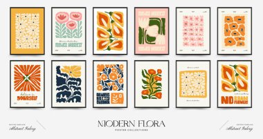 Abstract floral posters template. Modern trendy Matisse minimal style. Pink and blue colors. Hand drawn design for wallpaper, wall decor, print, postcard, cover, template, banner.  clipart