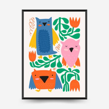 Soyut Çocuk Odası posterleri şablonu. Modern modaya uygun çocuklar. Duvar kağıdı, duvar dekoru, baskı, kartpostal, kapak, şablon, pankart için el çizimi tasarımı. 