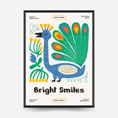 Soyut Çocuk Odası posterleri şablonu. Modern modaya uygun çocuklar. Duvar kağıdı, duvar dekoru, baskı, kartpostal, kapak, şablon, pankart için el çizimi tasarımı. 