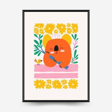 Soyut Çocuk Odası posterleri şablonu. Modern modaya uygun çocuklar. Duvar kağıdı, duvar dekoru, baskı, kartpostal, kapak, şablon, pankart için el çizimi tasarımı. 