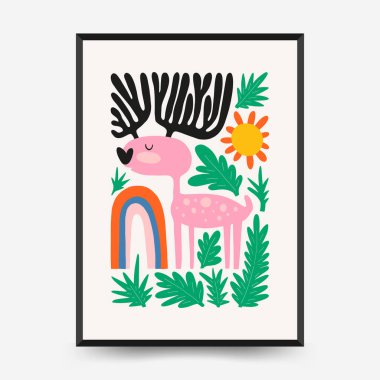 Soyut Çocuk Odası posterleri şablonu. Modern modaya uygun çocuklar. Duvar kağıdı, duvar dekoru, baskı, kartpostal, kapak, şablon, pankart için el çizimi tasarımı. 