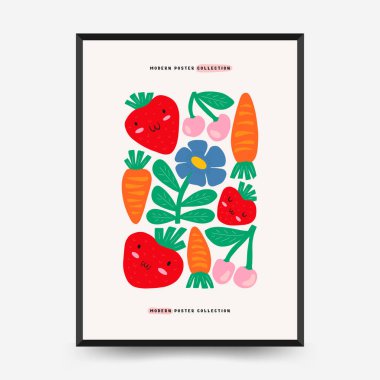 Soyut Çocuk Odası posterleri şablonu. Modern modaya uygun çocuklar. Duvar kağıdı, duvar dekoru, baskı, kartpostal, kapak, şablon, pankart için el çizimi tasarımı. 