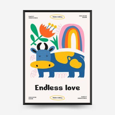 Soyut Çocuk Odası posterleri şablonu. Modern modaya uygun çocuklar. Duvar kağıdı, duvar dekoru, baskı, kartpostal, kapak, şablon, pankart için el çizimi tasarımı. 