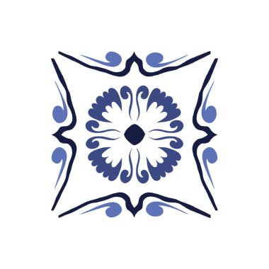 Vektör azulejo mozaik fayans. Portekiz geleneksel geometrik seramik tasarımı. Mavi, beyaz renk, çiçek motifleri. Akdeniz, Portekiz, İspanyol geleneksel vintage tarzı.