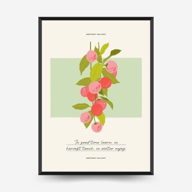 Soyut meyve posterleri şablonu. Modern trend Matisse minimal tarzı. Egzotik Sağlıklı Yemek. Duvar kağıdı, duvar dekoru, baskı, kartpostal, kapak, şablon, pankart için el çizimi tasarımı.