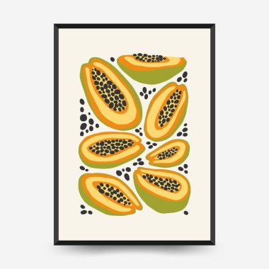 Soyut meyve posterleri şablonu. Modern trend Matisse minimal tarzı. Egzotik Sağlıklı Yemek. Duvar kağıdı, duvar dekoru, baskı, kartpostal, kapak, şablon, pankart için el çizimi tasarımı.