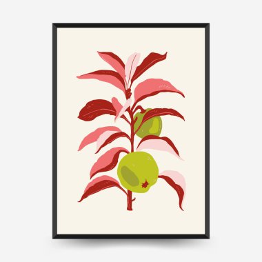 Soyut meyve posterleri şablonu. Modern trend Matisse minimal tarzı. Egzotik Sağlıklı Yemek. Duvar kağıdı, duvar dekoru, baskı, kartpostal, kapak, şablon, pankart için el çizimi tasarımı.