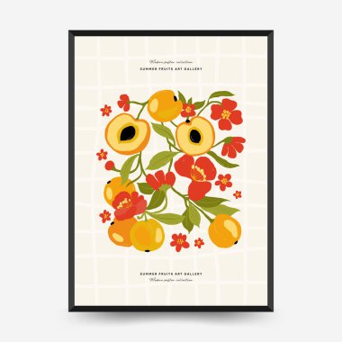 Soyut meyve posterleri şablonu. Modern trend Matisse minimal tarzı. Egzotik Sağlıklı Yemek. Duvar kağıdı, duvar dekoru, baskı, kartpostal, kapak, şablon, pankart için el çizimi tasarımı.