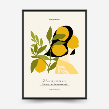 Soyut meyve posterleri şablonu. Modern trend Matisse minimal tarzı. Egzotik Sağlıklı Yemek. Duvar kağıdı, duvar dekoru, baskı, kartpostal, kapak, şablon, pankart için el çizimi tasarımı.