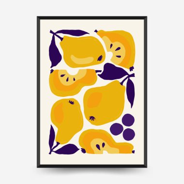 Soyut meyve posterleri şablonu. Modern trend Matisse minimal tarzı. Egzotik Sağlıklı Yemek. Duvar kağıdı, duvar dekoru, baskı, kartpostal, kapak, şablon, pankart için el çizimi tasarımı.