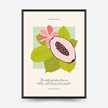 Soyut meyve posterleri şablonu. Modern trend Matisse minimal tarzı. Egzotik Sağlıklı Yemek. Duvar kağıdı, duvar dekoru, baskı, kartpostal, kapak, şablon, pankart için el çizimi tasarımı.