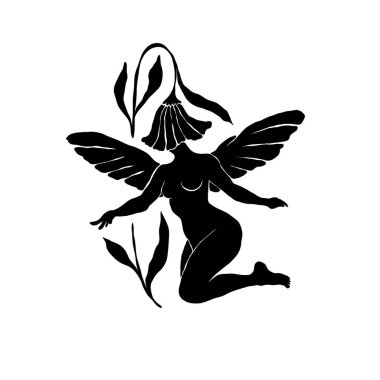 Çiçek desenli çizim yapan kadın. Kadın figürü minimalist illüstrasyon. Güzellik Logosu, Duvar Dekorasyonu, Moda Asgari Baskısı, Poster, Sosyal Medya İçin Modern Moda Çizimi. 