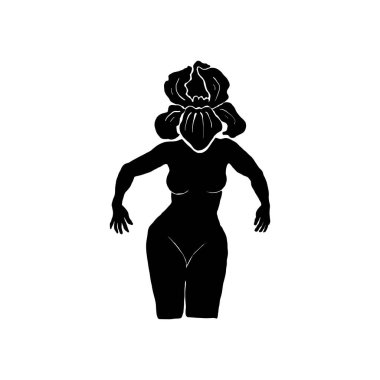 Çiçek desenli çizim yapan kadın. Kadın figürü minimalist illüstrasyon. Güzellik Logosu, Duvar Dekorasyonu, Moda Asgari Baskısı, Poster, Sosyal Medya İçin Modern Moda Çizimi. 