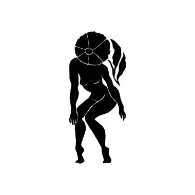 Çiçek desenli çizim yapan kadın. Kadın figürü minimalist illüstrasyon. Güzellik Logosu, Duvar Dekorasyonu, Moda Asgari Baskısı, Poster, Sosyal Medya İçin Modern Moda Çizimi. 