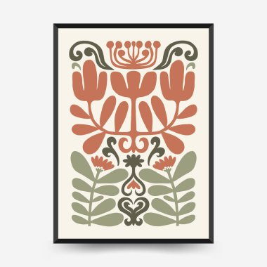 Soyut çiçek posterleri şablonu. Modern trend Matisse minimal tarzı. Pembe ve mavi renkler. Duvar kağıdı, duvar dekoru, baskı, kartpostal, kapak, şablon, pankart için el çizimi tasarımı. 