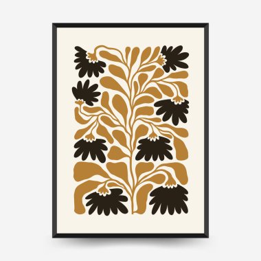 Soyut çiçek posterleri şablonu. Modern trend Matisse minimal tarzı. Pembe ve mavi renkler. Duvar kağıdı, duvar dekoru, baskı, kartpostal, kapak, şablon, pankart için el çizimi tasarımı. 