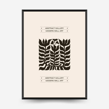 Soyut çiçek posterleri şablonu. Modern trend Matisse minimal tarzı. Pembe ve mavi renkler. Duvar kağıdı, duvar dekoru, baskı, kartpostal, kapak, şablon, pankart için el çizimi tasarımı. 