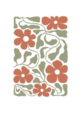 Çiçek soyut elementler. Botanik kompozisyonu. Modern trend Matisse minimal tarzı. Çiçek posteri, davet. Tebrik kartı veya davet tasarımı için vektör düzenlemeleri