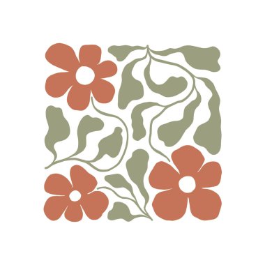 Çiçek soyut elementler. Botanik kompozisyonu. Modern trend Matisse minimal tarzı. Çiçek posteri, davet. Tebrik kartı veya davet tasarımı için vektör düzenlemeleri