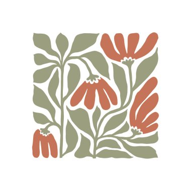 Çiçek soyut elementler. Botanik kompozisyonu. Modern trend Matisse minimal tarzı. Çiçek posteri, davet. Tebrik kartı veya davet tasarımı için vektör düzenlemeleri