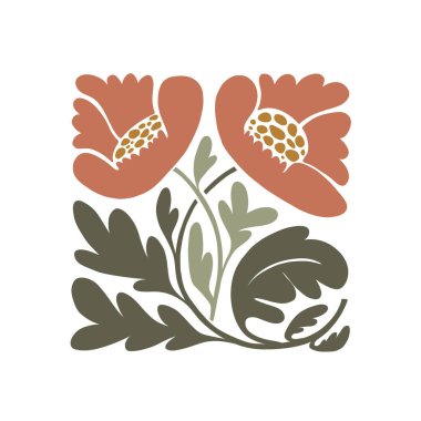 Çiçek soyut elementler. Botanik kompozisyonu. Modern trend Matisse minimal tarzı. Çiçek posteri, davet. Tebrik kartı veya davet tasarımı için vektör düzenlemeleri