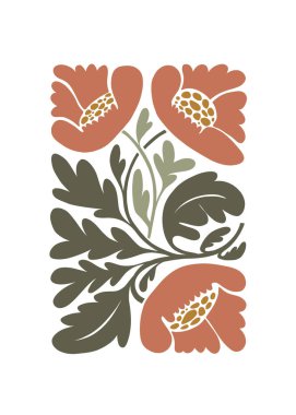 Çiçek soyut elementler. Botanik kompozisyonu. Modern trend Matisse minimal tarzı. Çiçek posteri, davet. Tebrik kartı veya davet tasarımı için vektör düzenlemeleri