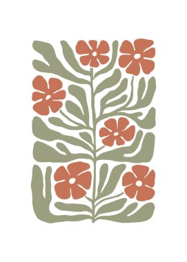 Çiçek soyut elementler. Botanik kompozisyonu. Modern trend Matisse minimal tarzı. Çiçek posteri, davet. Tebrik kartı veya davet tasarımı için vektör düzenlemeleri