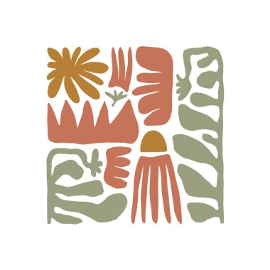 Çiçek soyut elementler. Botanik kompozisyonu. Modern trend Matisse minimal tarzı. Çiçek posteri, davet. Tebrik kartı veya davet tasarımı için vektör düzenlemeleri