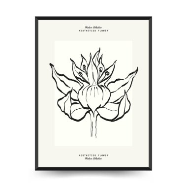 Soyut çiçek posterleri şablonu. Modern moda minimal tarz. Pembe ve mavi renkler. Duvar kağıdı, duvar dekoru, baskı, kartpostal, kapak, şablon, pankart için el çizimi tasarımı. 