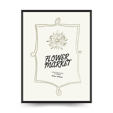 Soyut çiçek posterleri şablonu. Modern moda minimal tarz. Pembe ve mavi renkler. Duvar kağıdı, duvar dekoru, baskı, kartpostal, kapak, şablon, pankart için el çizimi tasarımı. 