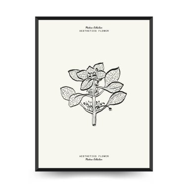 Soyut çiçek posterleri şablonu. Modern moda minimal tarz. Pembe ve mavi renkler. Duvar kağıdı, duvar dekoru, baskı, kartpostal, kapak, şablon, pankart için el çizimi tasarımı. 