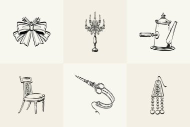 El çizimi la dolce vita klasik karalama koleksiyonu. Davetiyeler, menüler ve partiler için çizimler. La Dolce vita italyan tarzı. Provence köyünde yaz tatili.