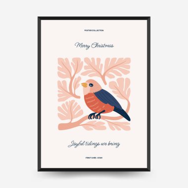 Mutlu Noeller ve mutlu yıllar dikey uçucu ya da poster şablonu. Modern trend Matisse minimal tarzı. Duvar kağıdı, duvar dekoru, baskı, kartpostal, kapak, şablon, pankart için el çizimi tasarımı.