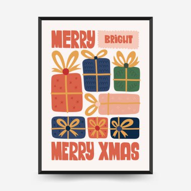 Mutlu Noeller ve mutlu yıllar dikey uçucu ya da poster şablonu. Modern trend Matisse minimal tarzı. Duvar kağıdı, duvar dekoru, baskı, kartpostal, kapak, şablon, pankart için el çizimi tasarımı.