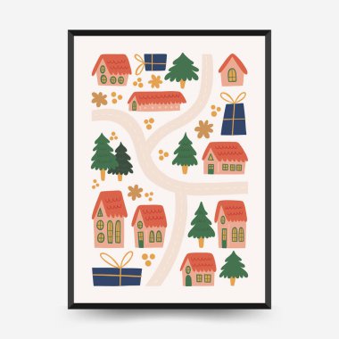 Mutlu Noeller ve mutlu yıllar dikey uçucu ya da poster şablonu. Modern trend Matisse minimal tarzı. Duvar kağıdı, duvar dekoru, baskı, kartpostal, kapak, şablon, pankart için el çizimi tasarımı.