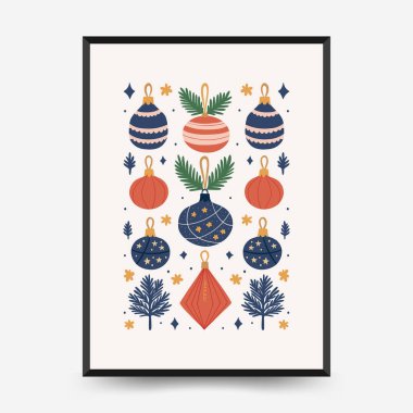 Mutlu Noeller ve mutlu yıllar dikey uçucu ya da poster şablonu. Modern trend Matisse minimal tarzı. Duvar kağıdı, duvar dekoru, baskı, kartpostal, kapak, şablon, pankart için el çizimi tasarımı.