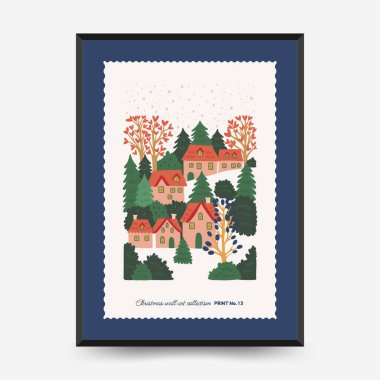 Mutlu Noeller ve mutlu yıllar dikey uçucu ya da poster şablonu. Modern trend Matisse minimal tarzı. Duvar kağıdı, duvar dekoru, baskı, kartpostal, kapak, şablon, pankart için el çizimi tasarımı.