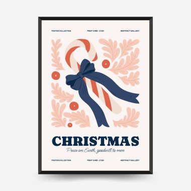 Mutlu Noeller ve mutlu yıllar dikey uçucu ya da poster şablonu. Modern trend Matisse minimal tarzı. Duvar kağıdı, duvar dekoru, baskı, kartpostal, kapak, şablon, pankart için el çizimi tasarımı.