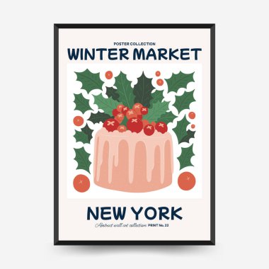 Mutlu Noeller ve mutlu yıllar dikey uçucu ya da poster şablonu. Modern trend Matisse minimal tarzı. Duvar kağıdı, duvar dekoru, baskı, kartpostal, kapak, şablon, pankart için el çizimi tasarımı.