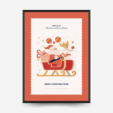 Mutlu Noeller ve mutlu yıllar dikey uçucu ya da poster şablonu. Modern trend Matisse minimal tarzı. Duvar kağıdı, duvar dekoru, baskı, kartpostal, kapak, şablon, pankart için el çizimi tasarımı.