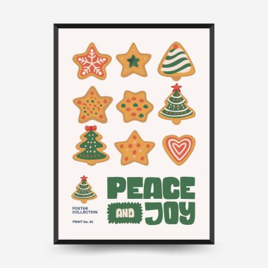 Mutlu Noeller ve mutlu yıllar dikey uçucu ya da poster şablonu. Modern trend Matisse minimal tarzı. Duvar kağıdı, duvar dekoru, baskı, kartpostal, kapak, şablon, pankart için el çizimi tasarımı.