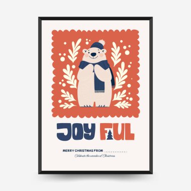 Mutlu Noeller ve mutlu yıllar dikey uçucu ya da poster şablonu. Modern trend Matisse minimal tarzı. Duvar kağıdı, duvar dekoru, baskı, kartpostal, kapak, şablon, pankart için el çizimi tasarımı.