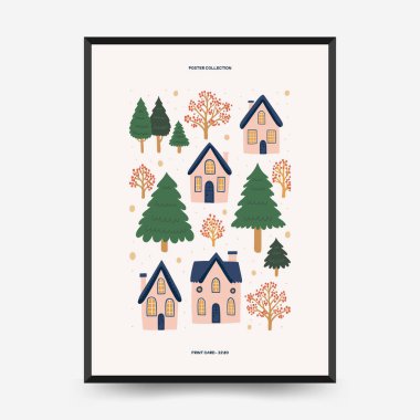 Mutlu Noeller ve mutlu yıllar dikey uçucu ya da poster şablonu. Modern trend Matisse minimal tarzı. Duvar kağıdı, duvar dekoru, baskı, kartpostal, kapak, şablon, pankart için el çizimi tasarımı.