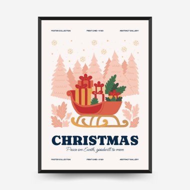 Mutlu Noeller ve mutlu yıllar dikey uçucu ya da poster şablonu. Modern trend Matisse minimal tarzı. Duvar kağıdı, duvar dekoru, baskı, kartpostal, kapak, şablon, pankart için el çizimi tasarımı.