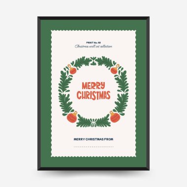 Mutlu Noeller ve mutlu yıllar dikey uçucu ya da poster şablonu. Modern trend Matisse minimal tarzı. Duvar kağıdı, duvar dekoru, baskı, kartpostal, kapak, şablon, pankart için el çizimi tasarımı.