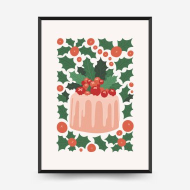 Mutlu Noeller ve mutlu yıllar dikey uçucu ya da poster şablonu. Modern trend Matisse minimal tarzı. Duvar kağıdı, duvar dekoru, baskı, kartpostal, kapak, şablon, pankart için el çizimi tasarımı.