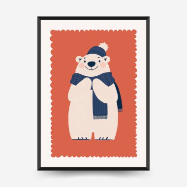 Mutlu Noeller ve mutlu yıllar dikey uçucu ya da poster şablonu. Modern trend Matisse minimal tarzı. Duvar kağıdı, duvar dekoru, baskı, kartpostal, kapak, şablon, pankart için el çizimi tasarımı.