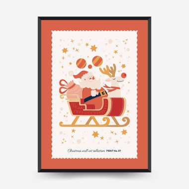 Mutlu Noeller ve mutlu yıllar dikey uçucu ya da poster şablonu. Modern trend Matisse minimal tarzı. Duvar kağıdı, duvar dekoru, baskı, kartpostal, kapak, şablon, pankart için el çizimi tasarımı.