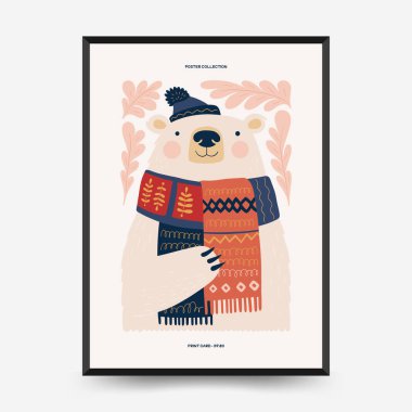 Mutlu Noeller ve mutlu yıllar dikey uçucu ya da poster şablonu. Modern trend Matisse minimal tarzı. Duvar kağıdı, duvar dekoru, baskı, kartpostal, kapak, şablon, pankart için el çizimi tasarımı.